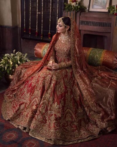 Pakistani Bridal Dress Red Pishwas Gown And Lehenga Style