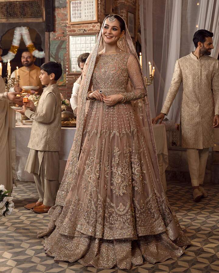 Embroidered Gold Lehenga And Maxi Outfit For Pakistani Bridal Nameera Bridal