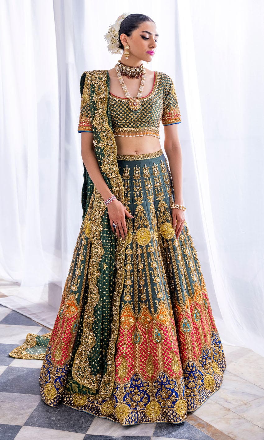 INDIAN MULTI SHADED GOLD LEHNGA