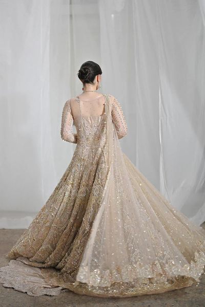 Pakistani Embellished Bridal Dress In Open Gown Lehenga Style Nameera Bridal