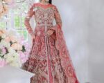 Pakistani Embroidered Red Front Open Gown And Lehenga Dress