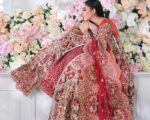 Pakistani Embroidered Red Front Open Gown And Lehenga Dress