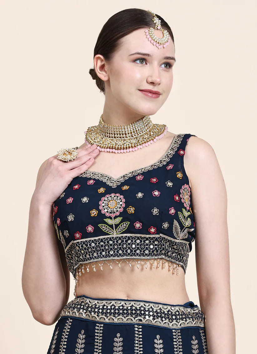 Prussian Blue Georgette Wedding Lehenga Choli