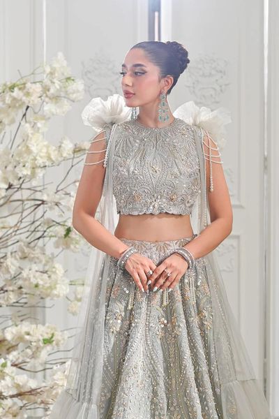 Pakistani Grey Short-Shirt Bridal Lehenga Choli Wedding Dress