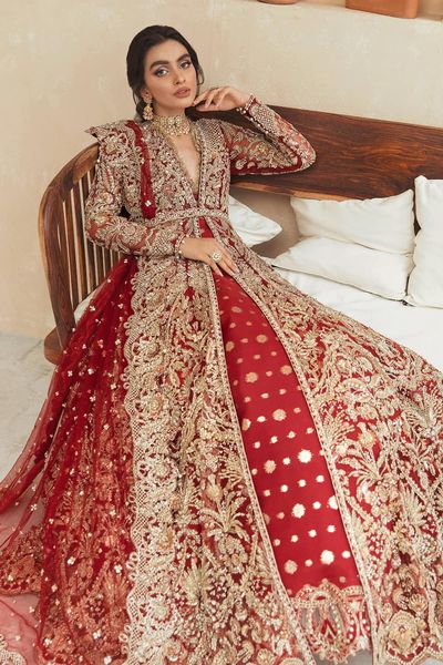 Pakistani Modern Embroidered Open Style Net Gown Bridal Dress