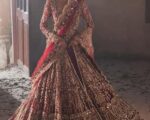 Pakistani Traditional Embroidered Red Lehenga Gown For Bride