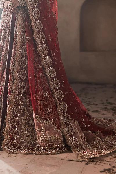 Pakistani Traditional Embellished Red Lehenga Gown For Bridal