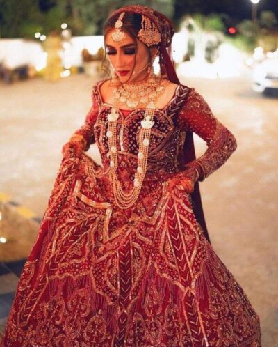 Pakistani Traditional Red Bridal Lehenga Maxi Bridal Dress