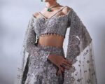 Beautiful Antique Grey Embroidered Pakistani Bridal Lehenga Outfit