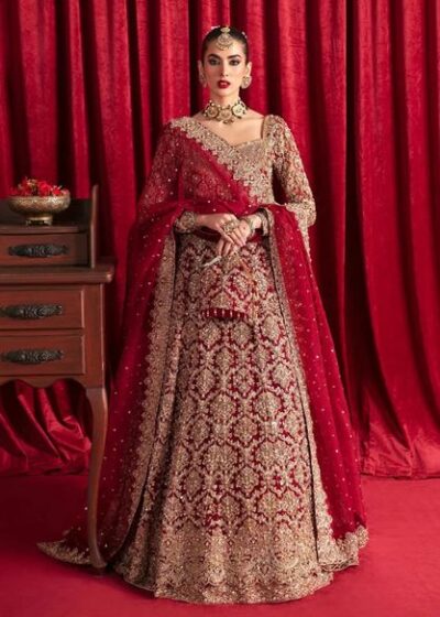 Traditional Pakistani Red Embroidered Pishwas Lehenga Outfit