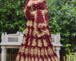 Indian Maroon Velvet Lehenga Choli