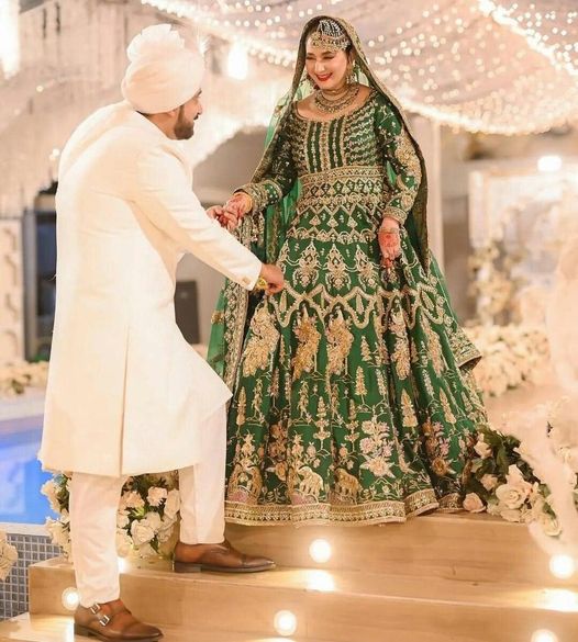 Pakistani Designer Emerald Green Maxi Lehenga Bridal Dress