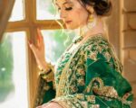 Pakistani Designer Emerald Green Maxi Lehenga Bridal Dress