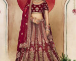 Maroon Velvet Weaved Wedding Lehenga Choli-3