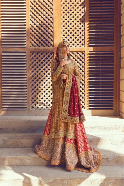 Pakistani Wedding Dress Red Golden Kameez Lehenga Outfit