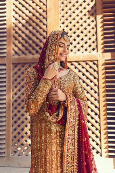 Pakistani Wedding Dress Red Golden Kameez Lehenga Outfit