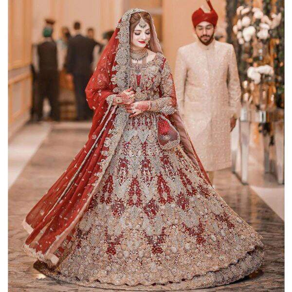 Traditional Embroidered Red Maxi Lehenga Pakistani Bridal Dress