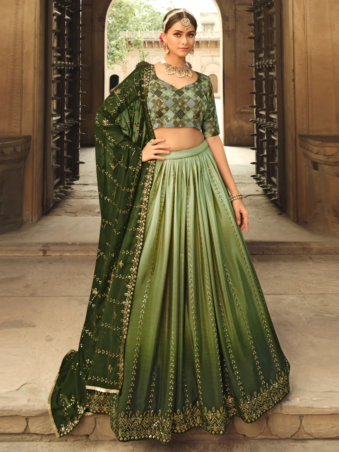 SILK SEQUINS Weaving LEHENGA CHOLI