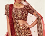 Red Velvet Weaved Marriage Lehenga Choli 1