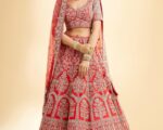 Raw Silk Lehenga in Vermillion Red