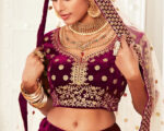 Purple Velvet Weaved Lehenga Choli 1