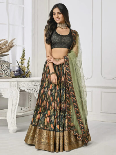 Multicolored Silk Floral Print Lehenga Choli - Image 2