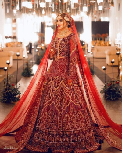 Pakistani Traditional Red Bridal Lehenga Maxi Bridal Dress