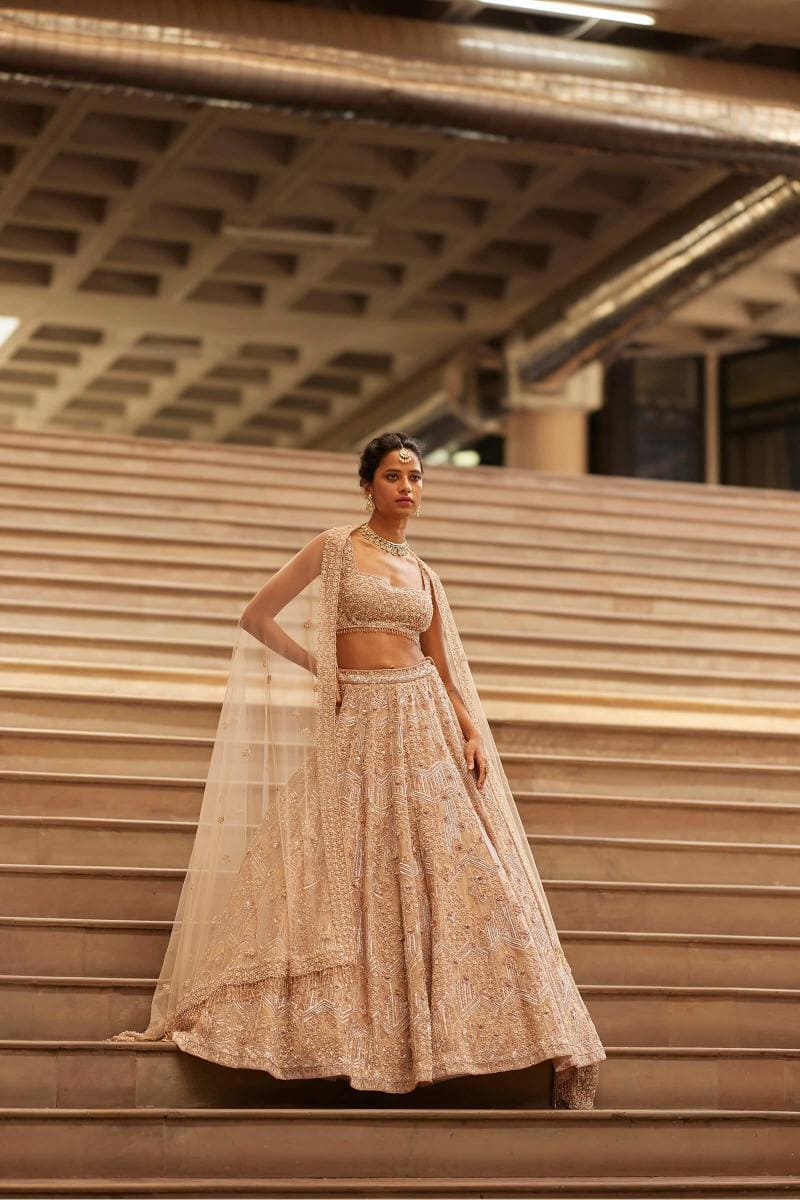 Indian Bridal Dusty Rose Organza Lehenga