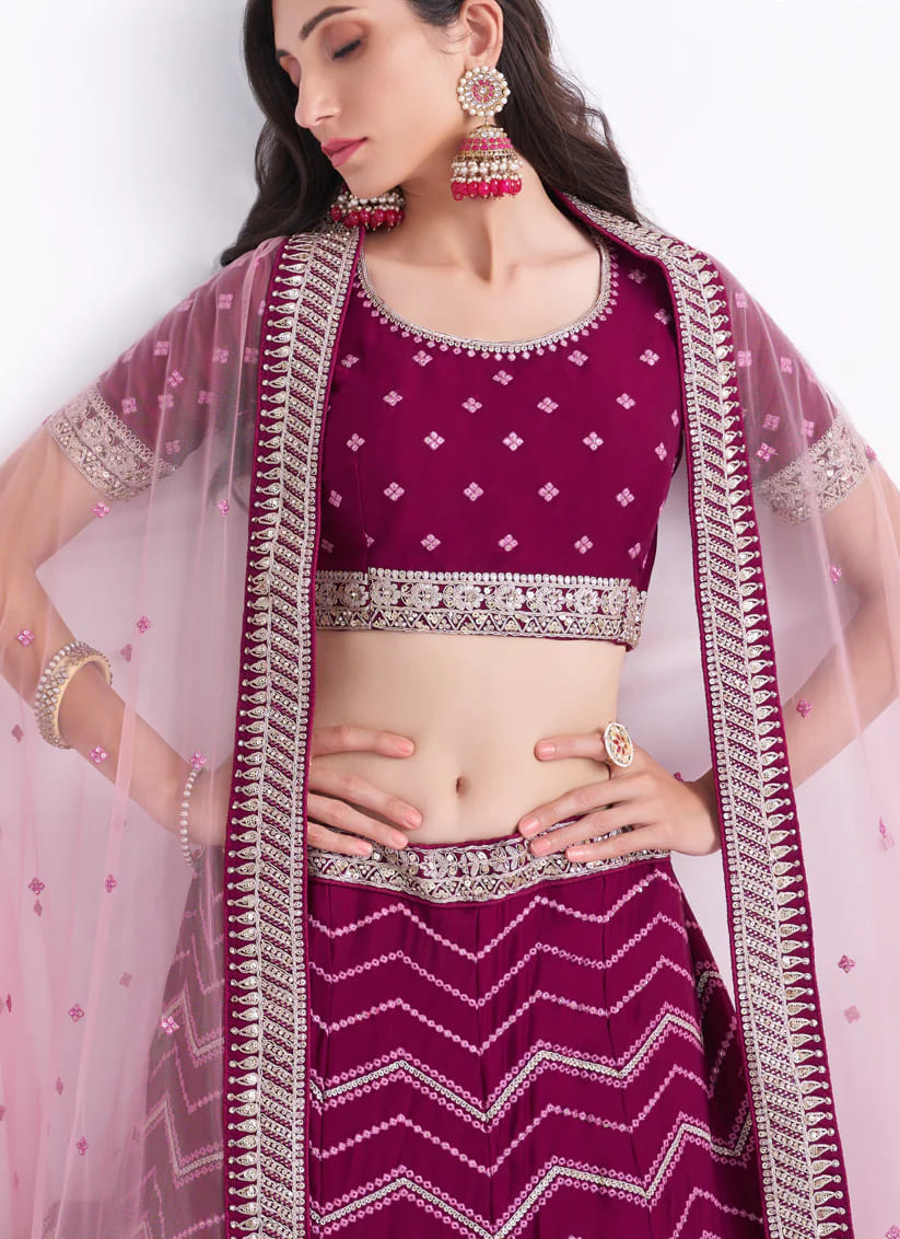 Ethnic Wedding Maroon Georgette Lehenga Choli