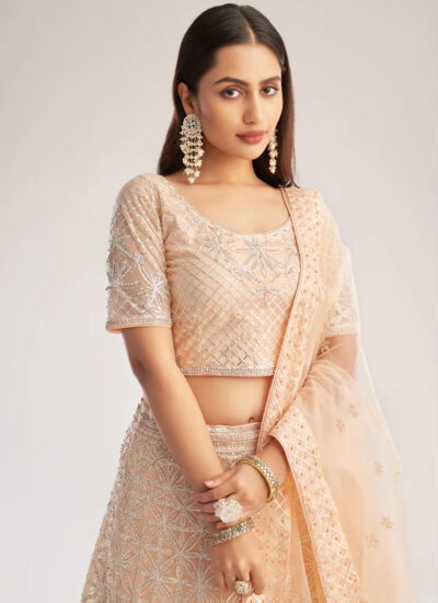 Peach Net Weaved Wedding Lehenga Choli 1