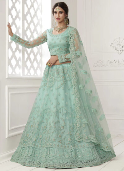 Blue Net Weaved Lehenga