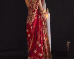 Decorated Red Indian Bridal Saree in Net Chiffon