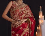 Adorned Red INDIAN Marriage Saree In Net Chiffon