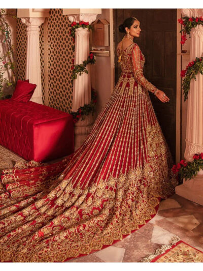 Pakistani Red Nikaah and Walima Extended Trail Gown