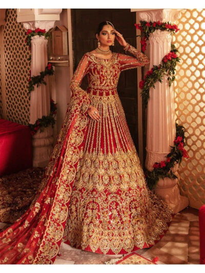 Long Trail Gown for Red Pakistani Nikaah and Walima