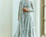 Pakistani Bridal Dress Silver Shaded Open Style Gown Lehenga