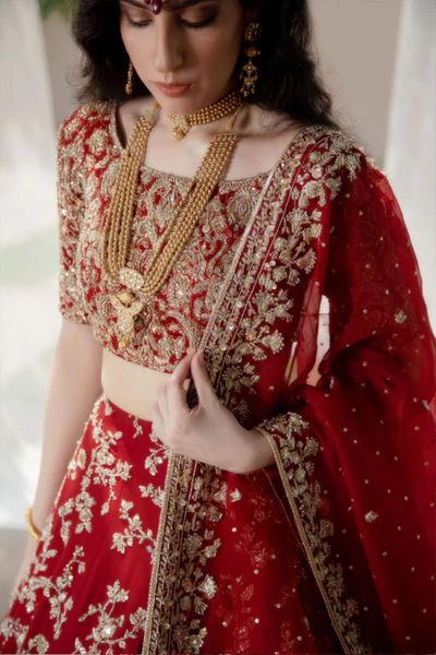 Pakistani Elegant Maroon Bridal Embroidered Lehenga Choli Dress