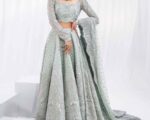 Pakistani Bridal Dress Lehenga Choli Outfit Embellished Light Cyan