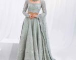 Pakistani Bridal Dress Lehenga Choli Outfit Embellished Light Cyan