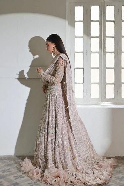 Premium Rust Silver Embellished Gown Pakistani Bridal Dress