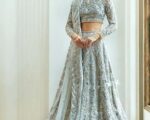 Pakistani Bridal Dress Silver Shaded Open Style Gown Lehenga