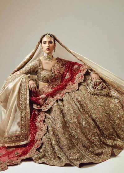 Golden Lehenga Choli With Maroon Dupatta Pakistani Bridal Dress