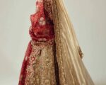 Golden Lehenga Choli With Maroon Dupatta Pakistani Bridal Dress