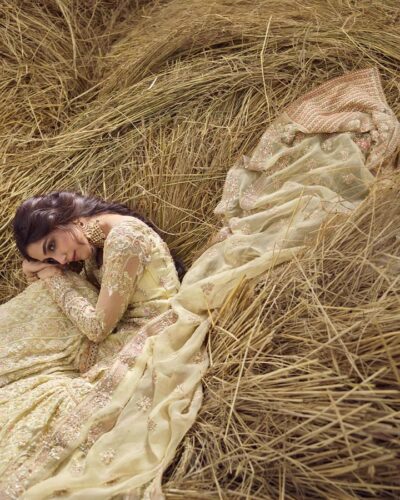 Pakistani Formal Shirt Gharara in Ivory - Image 3