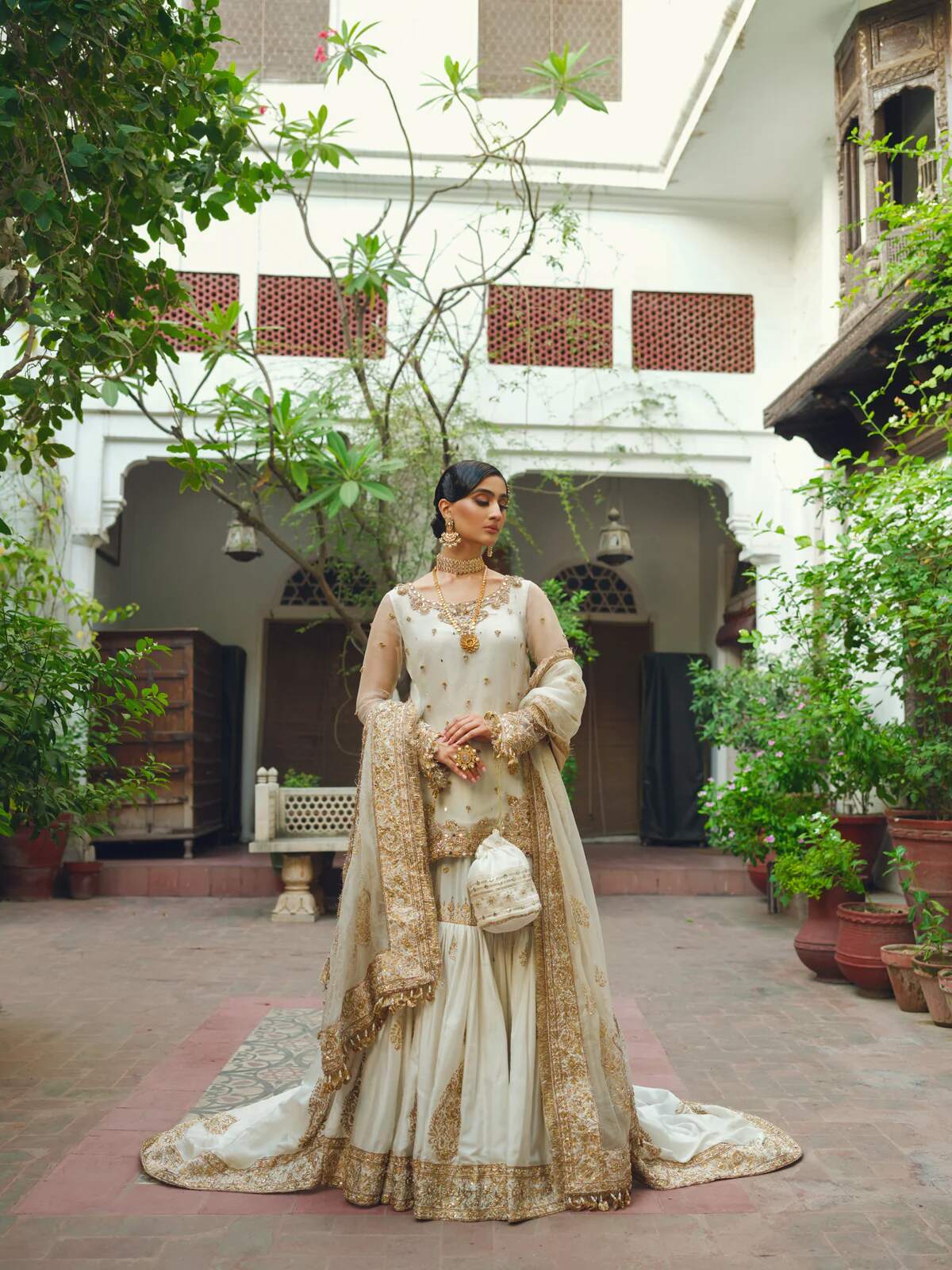 Pakistani Embroidered white sharara Short Shirt Style Bridal Dress