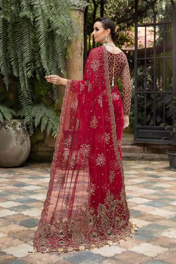 Red Pakistani Bridal Dress In Net Marriage Saree Style