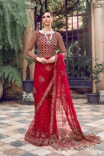 Red Pakistani Bridal Dress In Net Marriage Saree Style