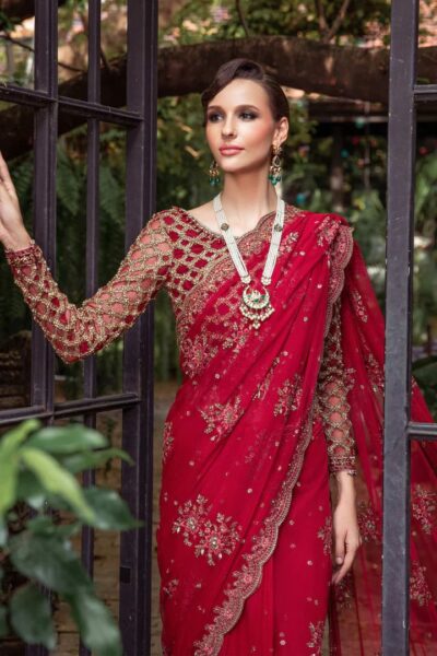 Red Pakistani Bridal Dress In Net Marriage Saree Style