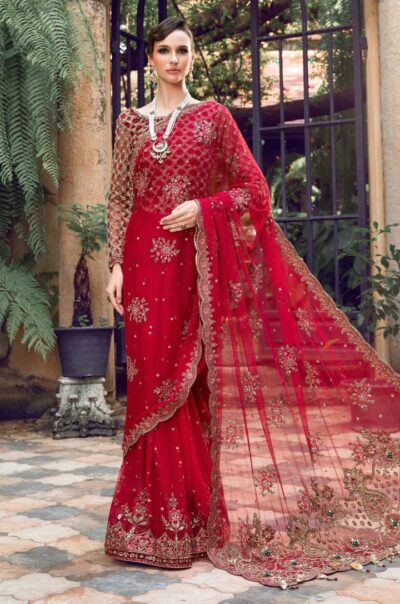 Red Pakistani Bridal Dress In Net Marriage Saree Style