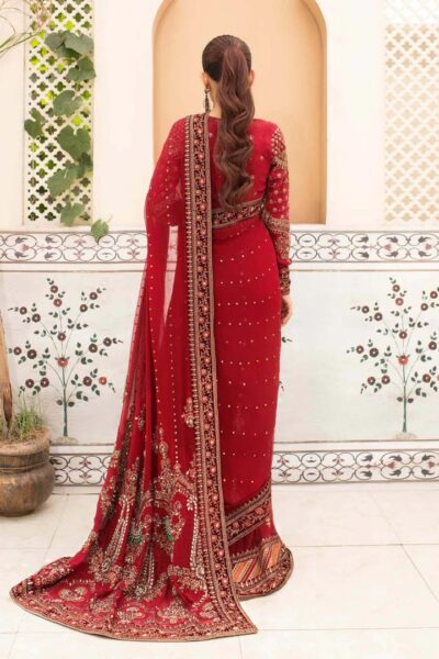 Embroidered Pakistani Marriage Dress In Dark Red Saree Style